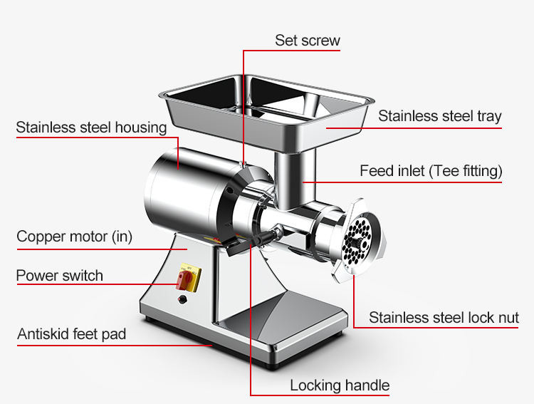 Electric Commercial Meat Mincer Easy Cleaning Maintenace With Spare Blade