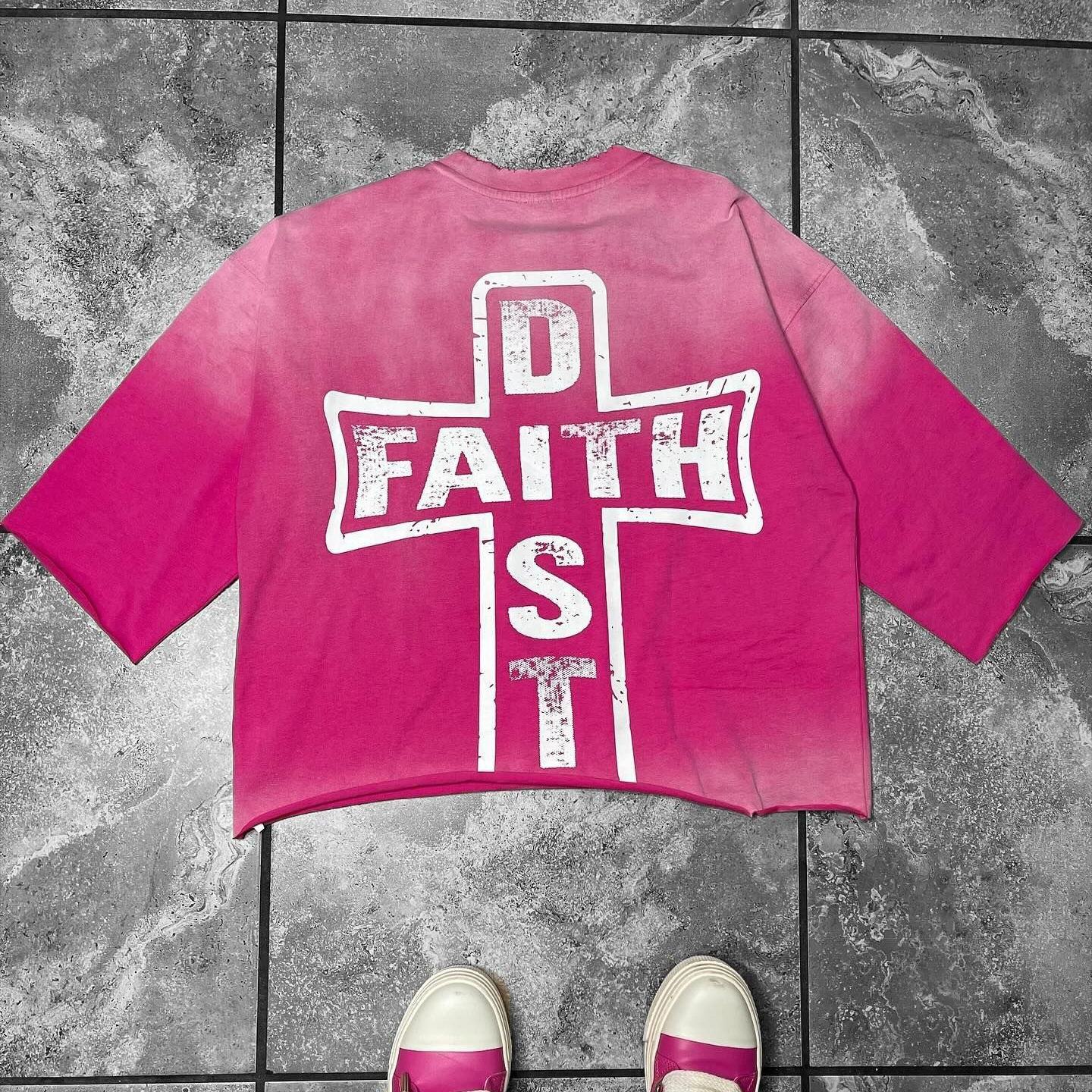 Custom Cut Raw Hem Boxy Cropped T shirt Oversized Heavyweight Vintage Sun Faded Acid Wash T-Shirt