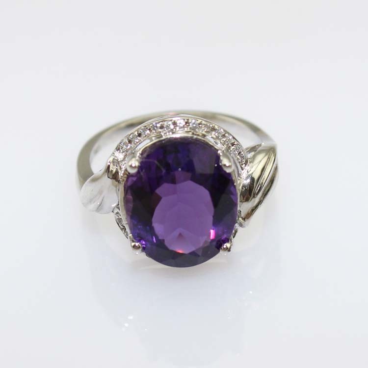 925 Silver Ring with 10mmx12mm Oval Blue Topaz Cubic Zircon (R271)