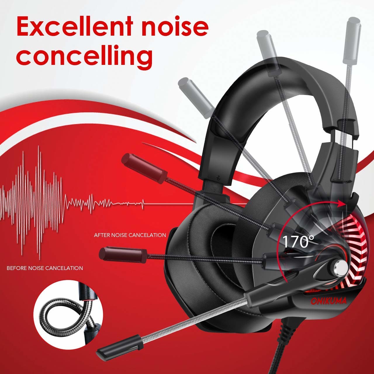 Noise Cancel 32ohm 2.2m 100mA Onikuma K6 Gaming Headset