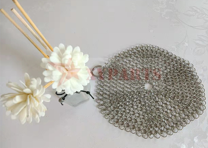 7"x7" Round Square Single Ring Mesh Chain Mail Scrubber For Pot Cleaning