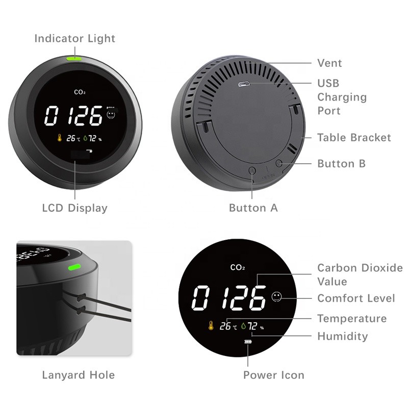 18650 Lithium Environmental Testers , Grey Co2 Concentration Detector