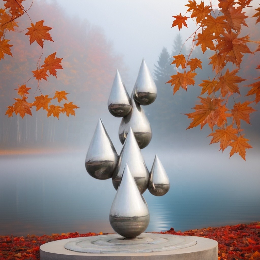 Modern Stainless Steel Sculpture Mirror Polished Water Drop Design Indoor Outdoor Custom Welding Metal Ornaments