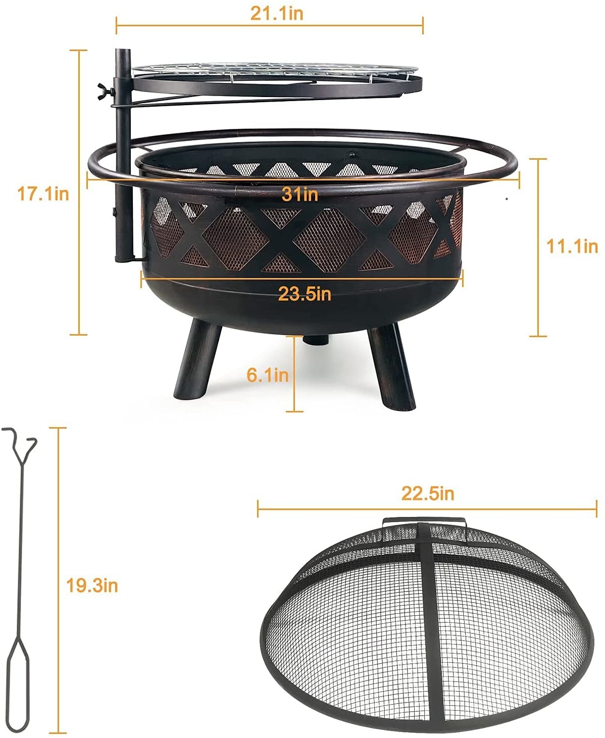 30'' Heavy Duty Charcoal Heating Stove Wood Burning Steel BBQ Grill