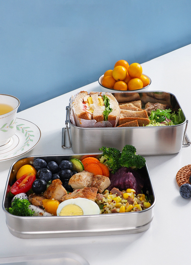304 Stainless Steel Metal Bento Lunch Box With Double Layer And Two Capacity Options