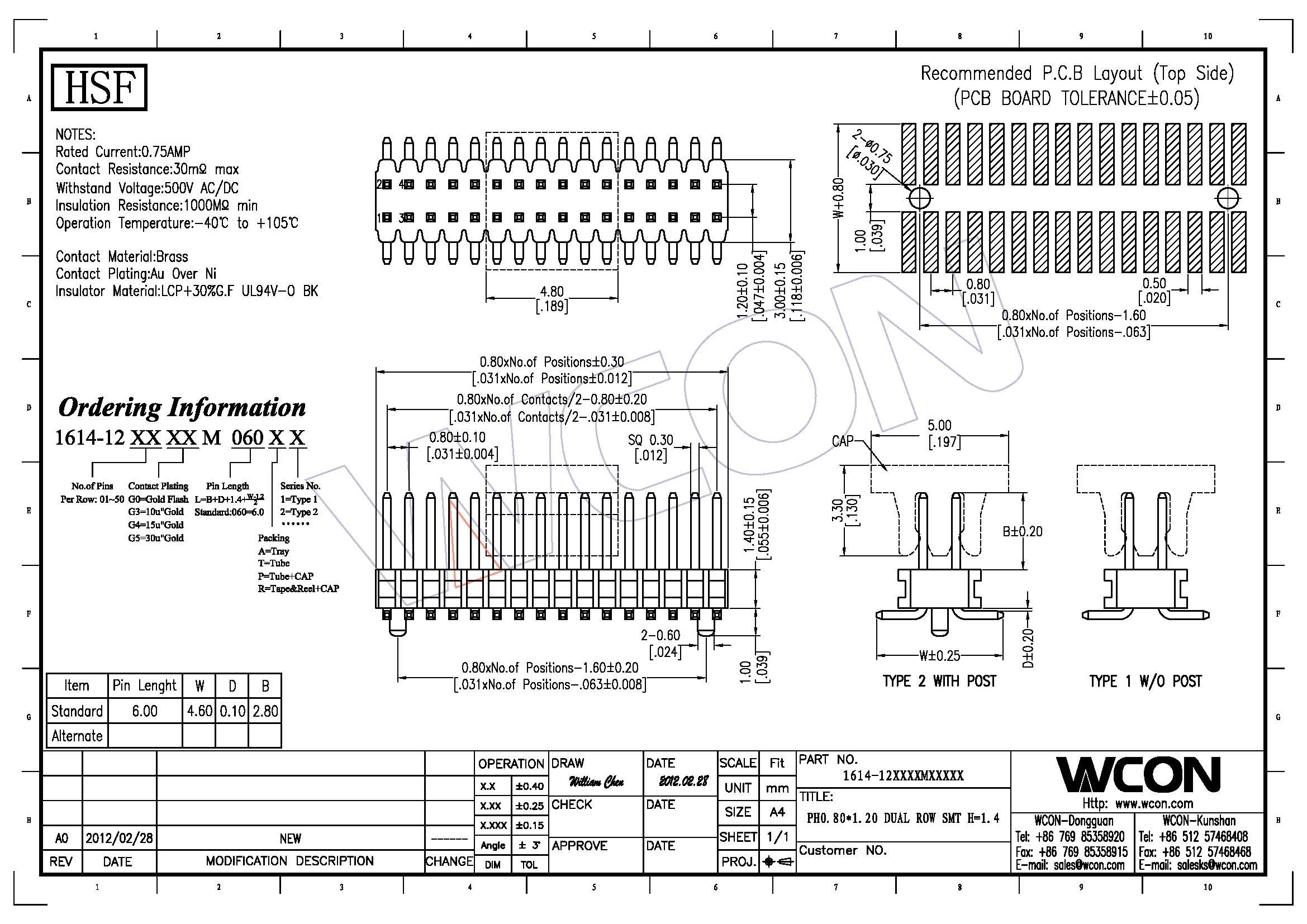 SMT LCP 0.80*1.20 Pin Header Black Dual row With CAP H=1.4 Reel packing Gold flash ROHS