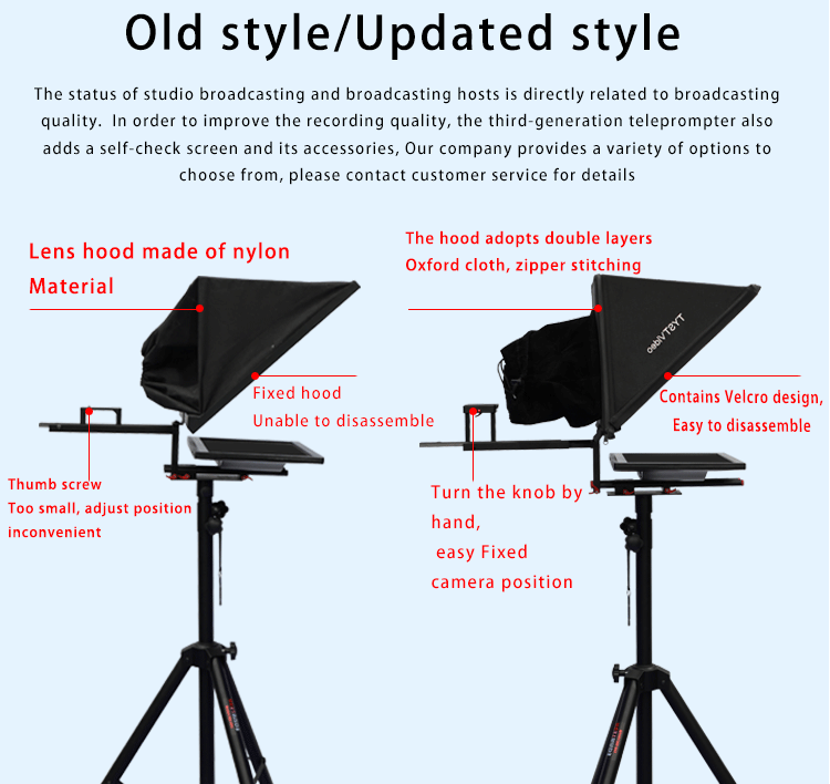 TS200 20 inch Single Screen Tempered Glass Studio TV Broadcasting Prompter with Tripod