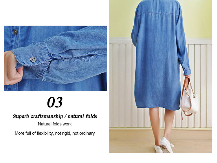 100% Lyocell Women'S Denim Blouses And Tops Casual Oversized Dress
