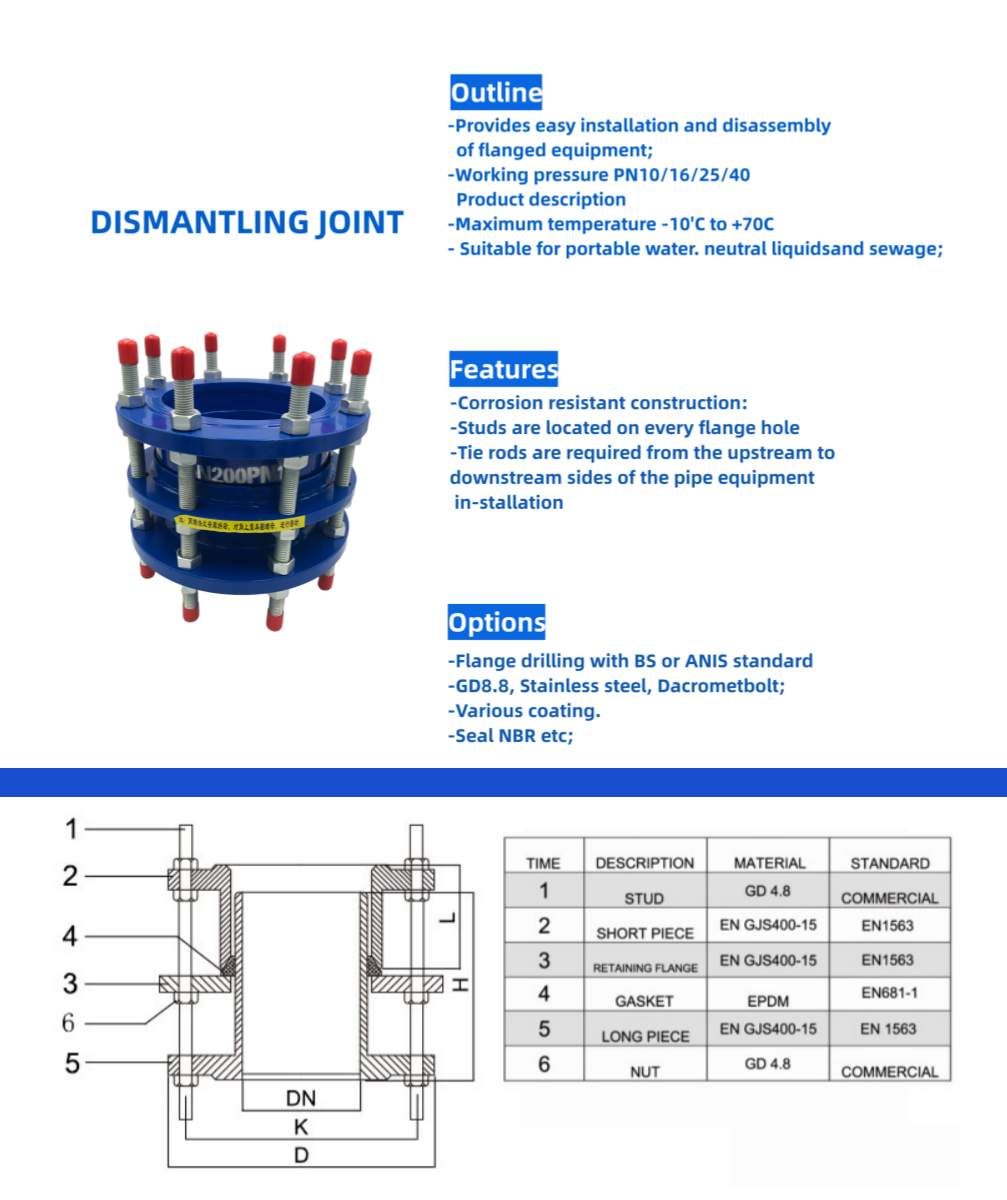10" Double Flanged Dismantling Joint Carbon Steel Expansion Pipe Metal Expansion Joint