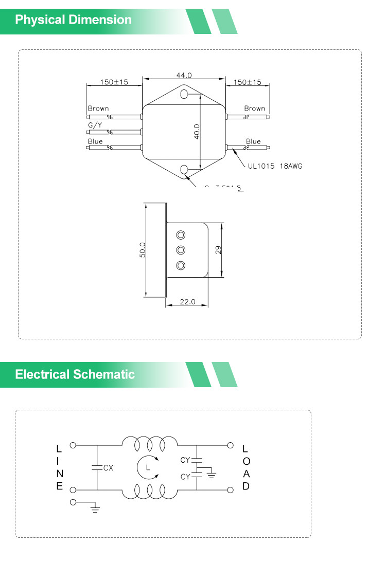 YB11E2 Power Line Filter 3A Wire Connection Single Phase Filter For EMC Rectification Test