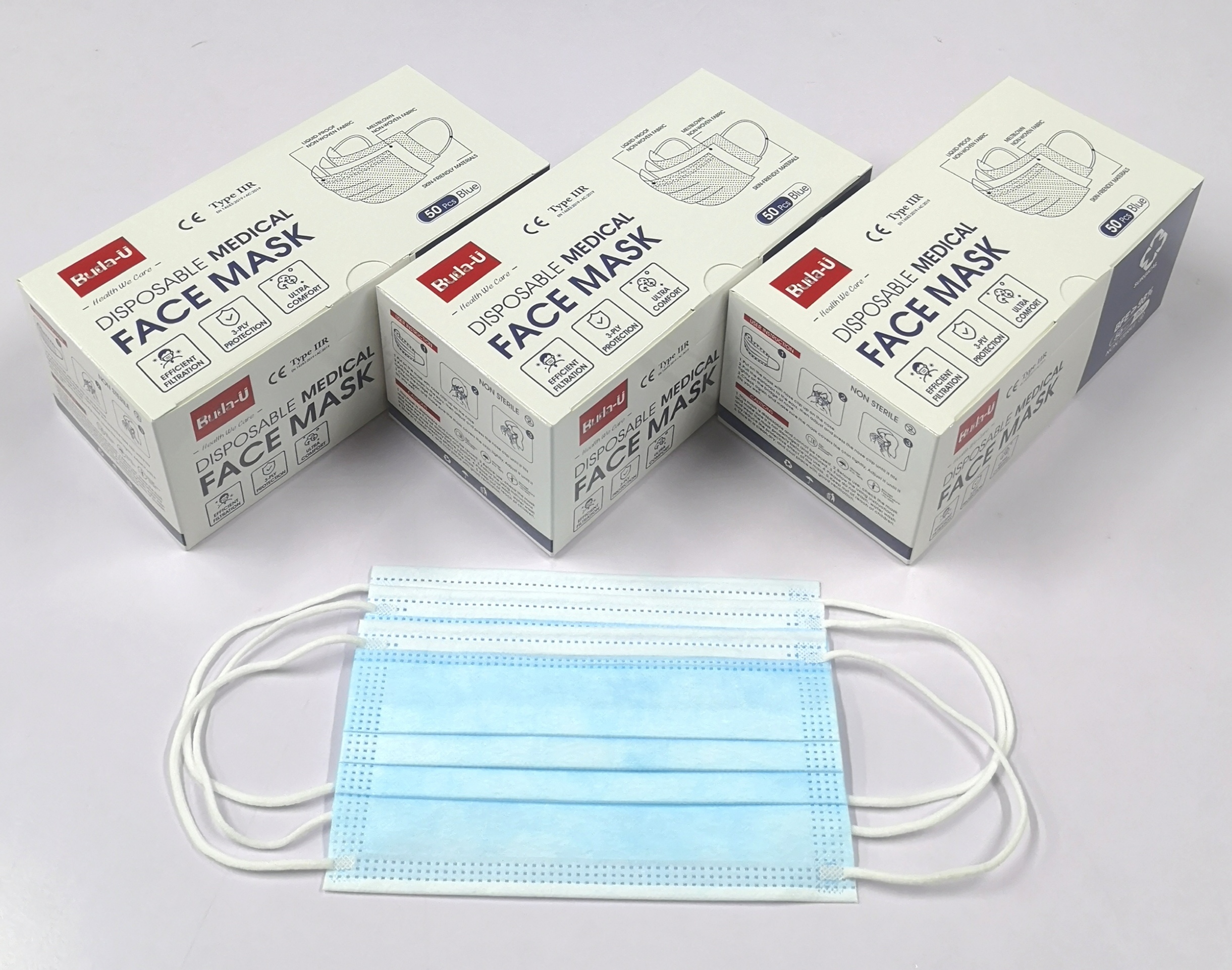 Buda-U Disposable 3 Layer Mask , Hospital Operational Surgical Face Mask , Type IIR