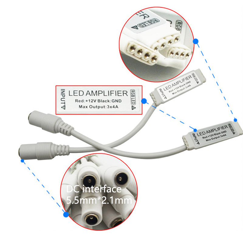 Mini LED Strip Amplifier , PWM Dimming RGB Signal Amplifier Remote Control