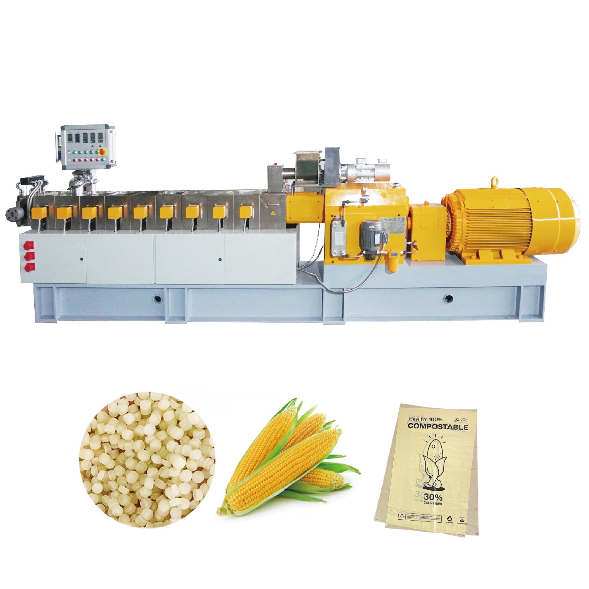 PBS PBAT Biodegradable Granulator PLA+Corn Starch Production Line Customizable Size