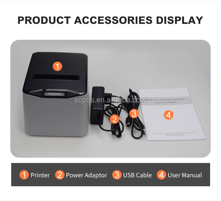 Speed 220mm/s POS 80mm Thermal Receipt Printer USB/Serial/BT Support Multilingual 1D/2D