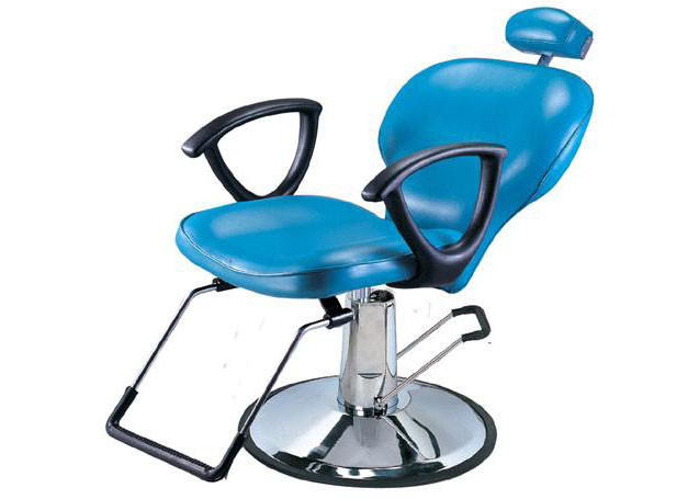 Light Blue Salon Barber Chair Artificial With Manual Lifting , Tilted Footrest