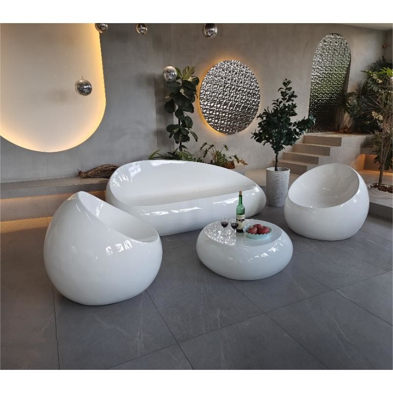 White Color Fiberglass Table Chair Sets 4pcs Furniture Full Set Sofa Chairs