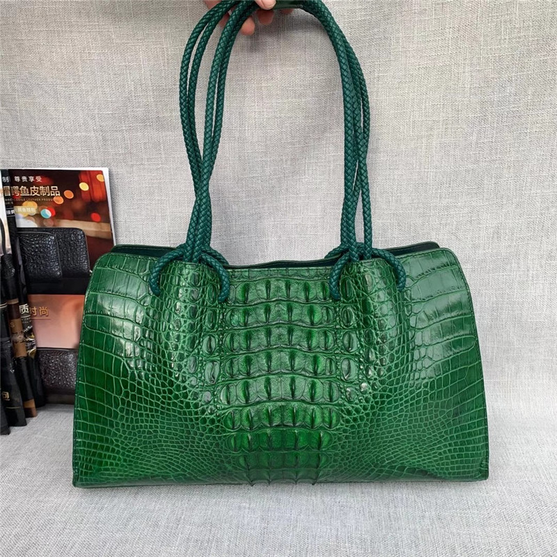 Genuine Alligator Leather Lady Large Totes Exotic Crocodile Skin Female Top-handle Handbag Women Single Shoulder Bag