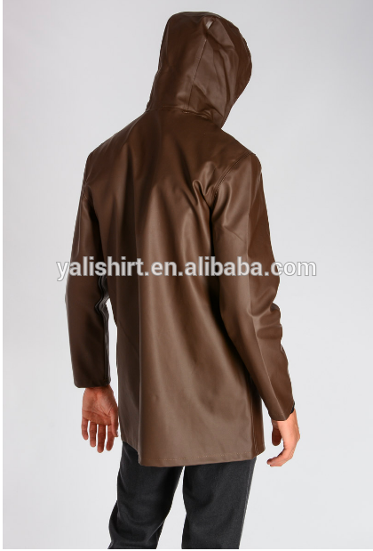 Shenzhen factory custom mens long rubber raincoat with hood