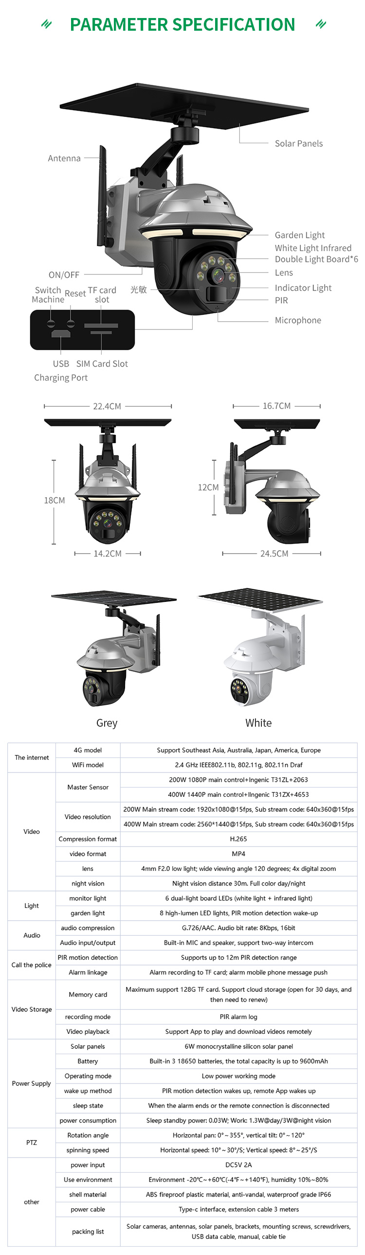 Motion Detection Two-way Audio New Wireless Garden Lights Security Monitoring 4G Solar Camera for Outdoor Use
