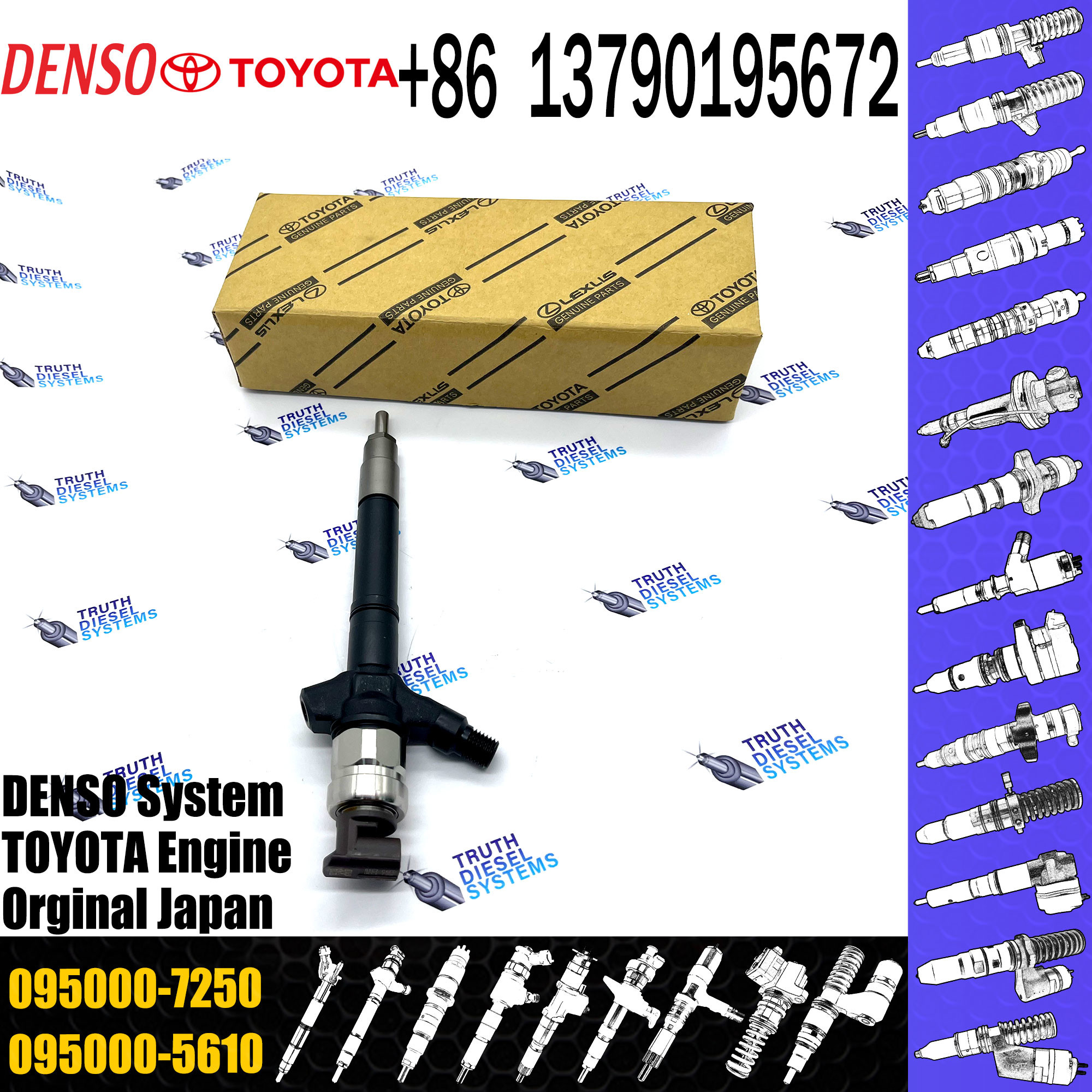 Common Rail Injector 095000-7250 095000-7600 095000-7610 For 1VD Diesel Nozzle Assembly