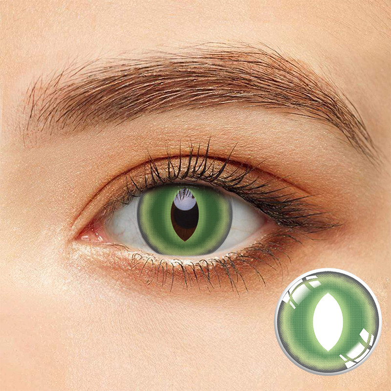 Custom Reusable Colored Sea Olive Green Contact Lens Yearly 14mm
