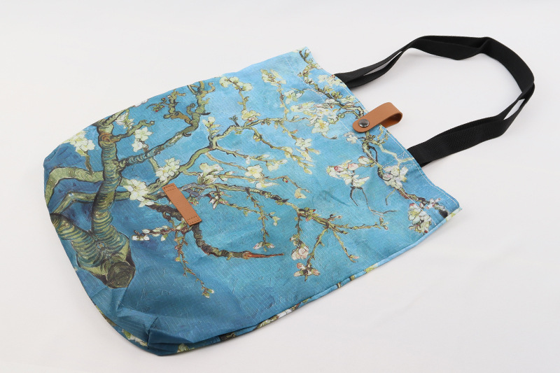 Customize Polyester Foldable Oil Painting Tote Bags Reusable Shopping Bag For Groceries Shoulder Bags