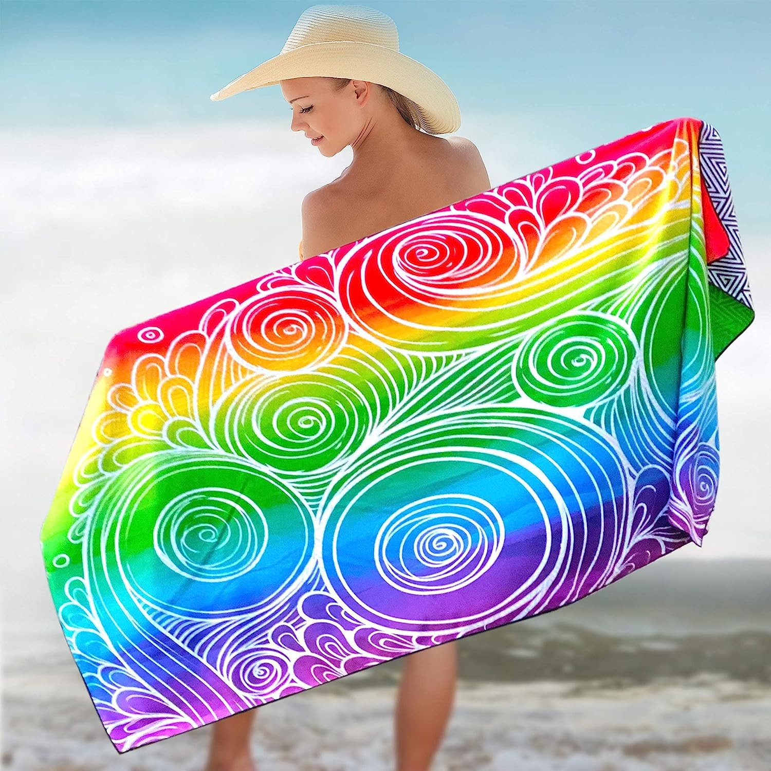 Rectangular Microfiber Beach Towel With High Absorbency And Nature Inspired Designs