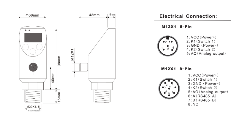 4~20ma Intelligent Pressure Switch , Digital PNP Air Water Pressure Controller