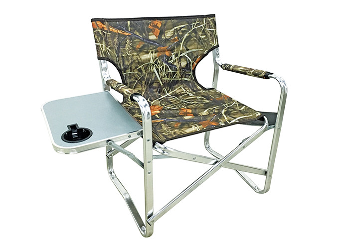 PE Coated Fabric Camping Foldable Chair With Table Cup Holder Side Bag Flat Tube