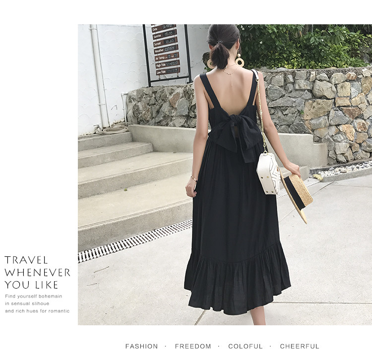 Summer Midi Womens Vacation Dresses Sleeveless Back With Bow