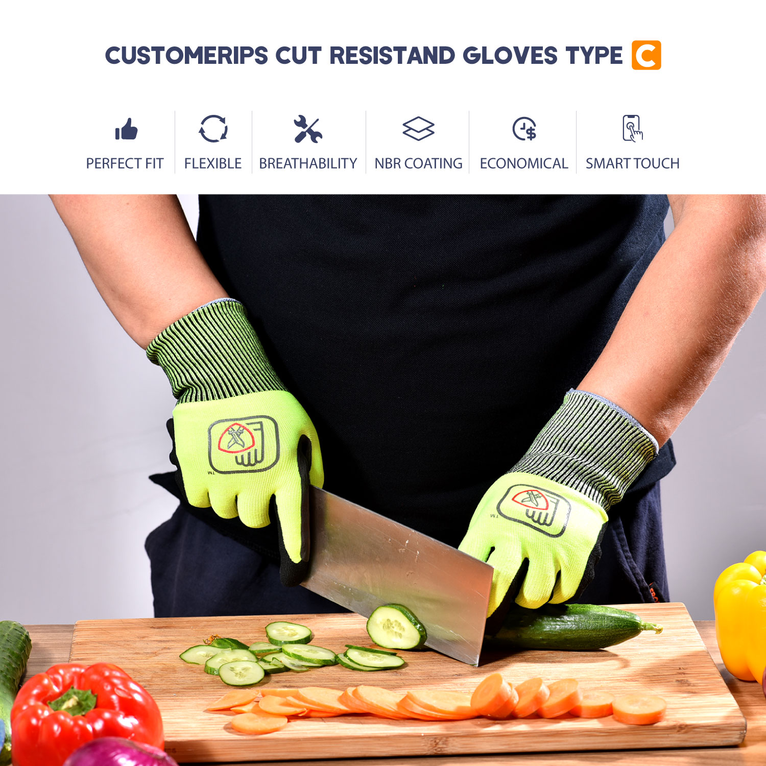 Yellow Cut Resistant Safety Working Gloves C Power Grip Rubber Hand Gloves For Construction Workers