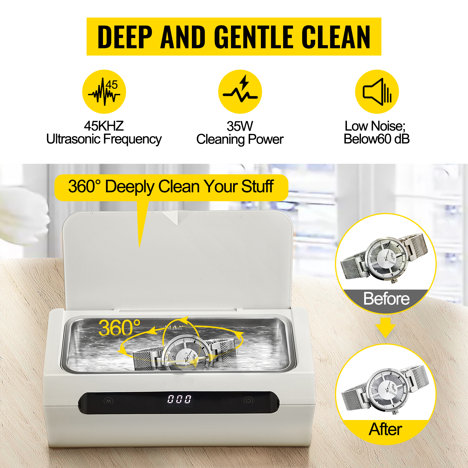 500ml Ultrasonic Jewelry Cleaner Machine 45kHz SUS 304 4 Digital Timer