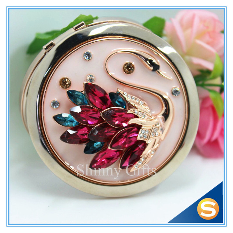 Shinny Gifts Crystal Goose Design Folding Make up Mirror Souvenir Compact Mirror