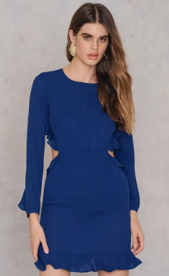 Latest Ruffle Open Back Design Blue Formal Dresses Women