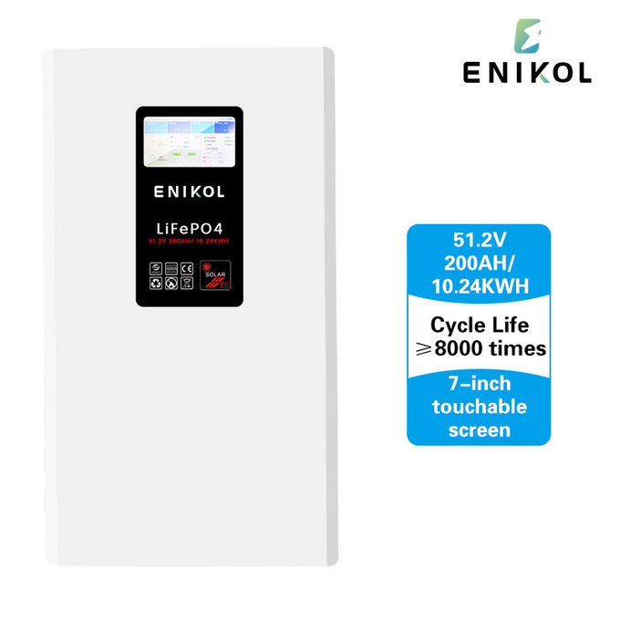10KWH Long Life 48V Solar Battery 7-inch Touchable Screen 51.2V 200AH LiFePO4 Battery