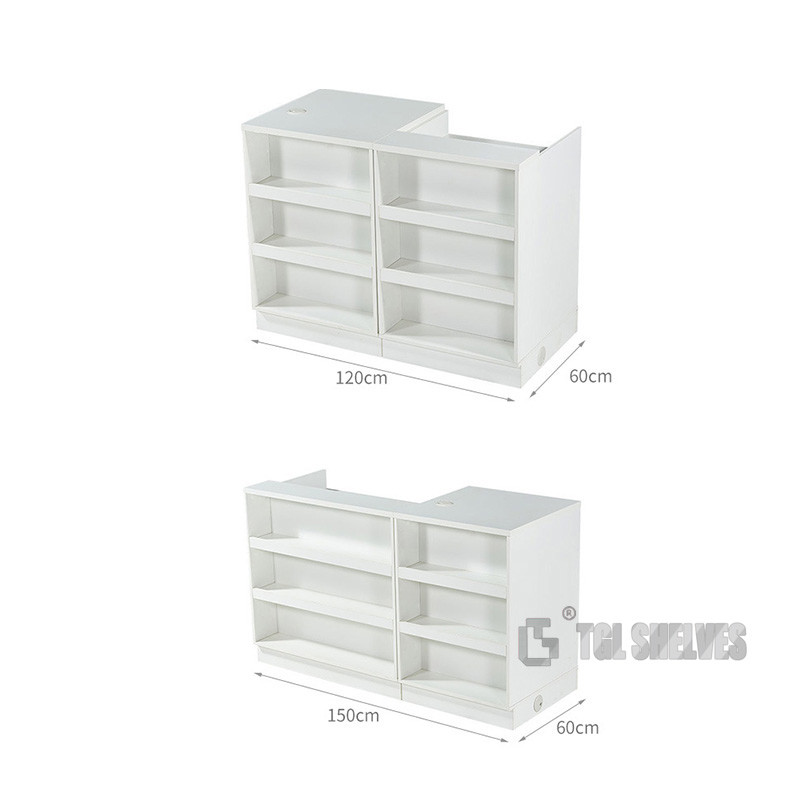 Powder Coating L Shaped Checkout Counter , Retail Display Counters 90×30×135cm size