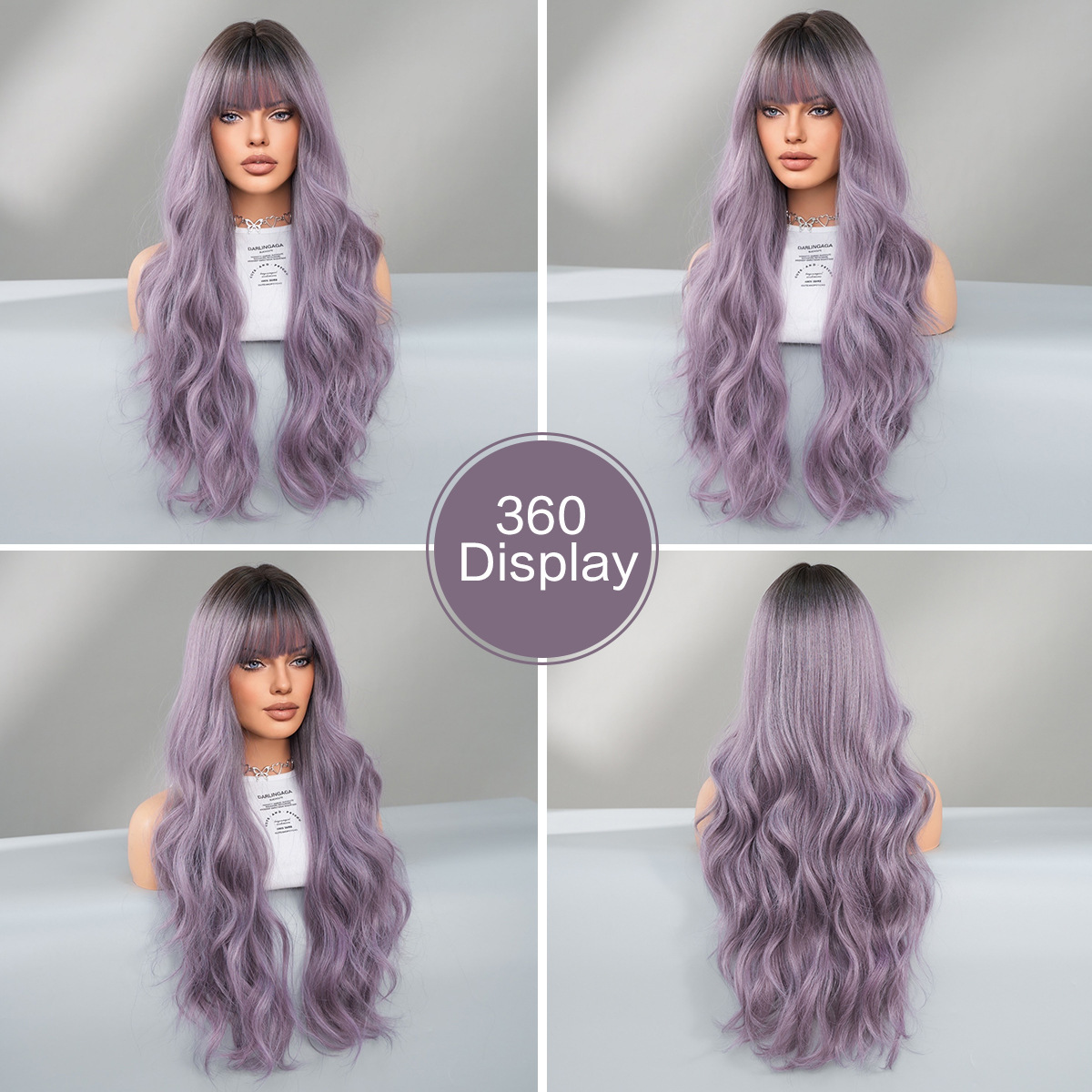 Fashion Long Body Wave Dark Root Hair Purple Synthetic Wigs For Women