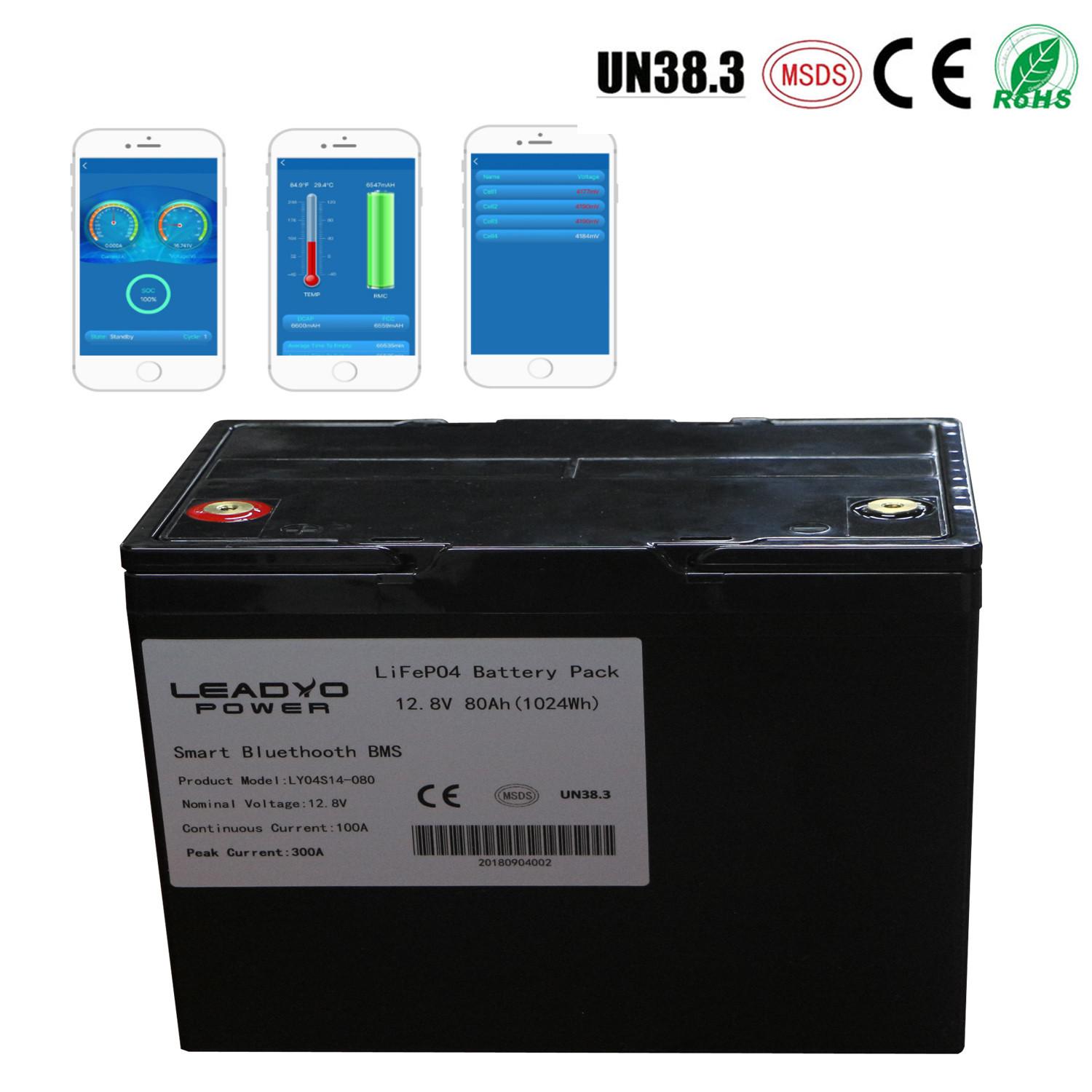 Smart Lithium ion Boat Battery 12v 80Ah Deep Cycle Lifepo4 Marine Batteries with Bluetooth app