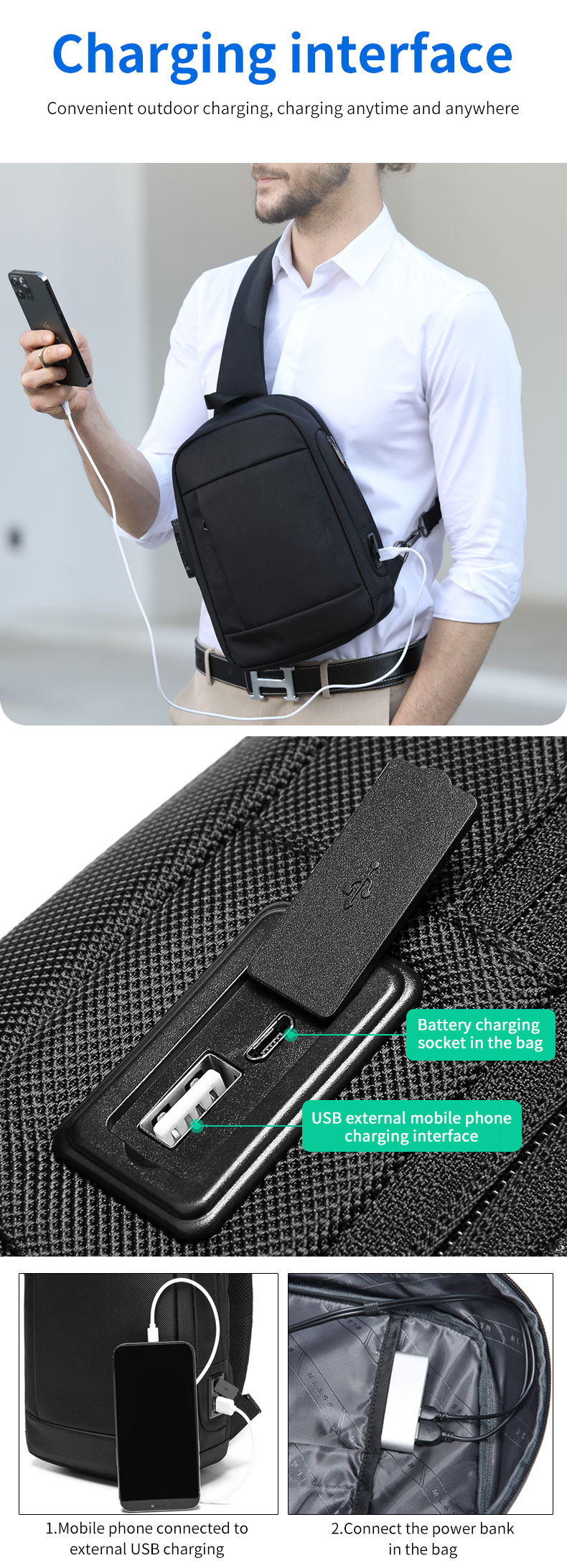 Factory wholesale custom logo business multifunctional waterproof anti theft sling bag men's chest bag