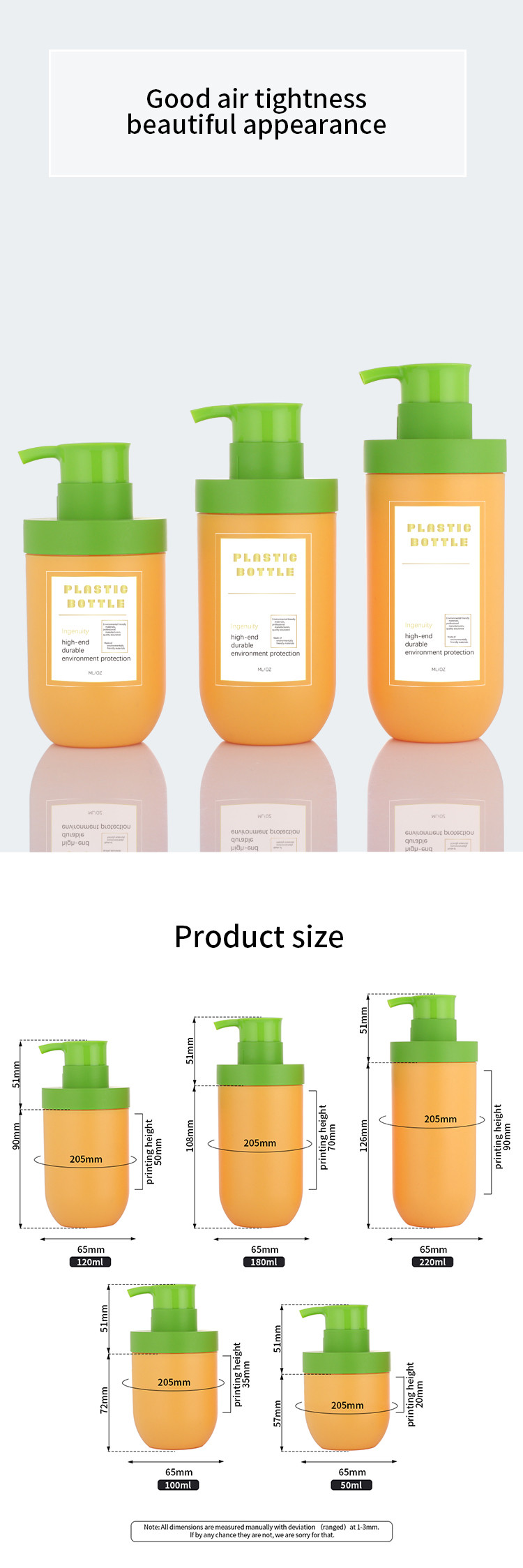 Wholesale greem and orange unique airless 50ml cosmetics empty face lotion bottle