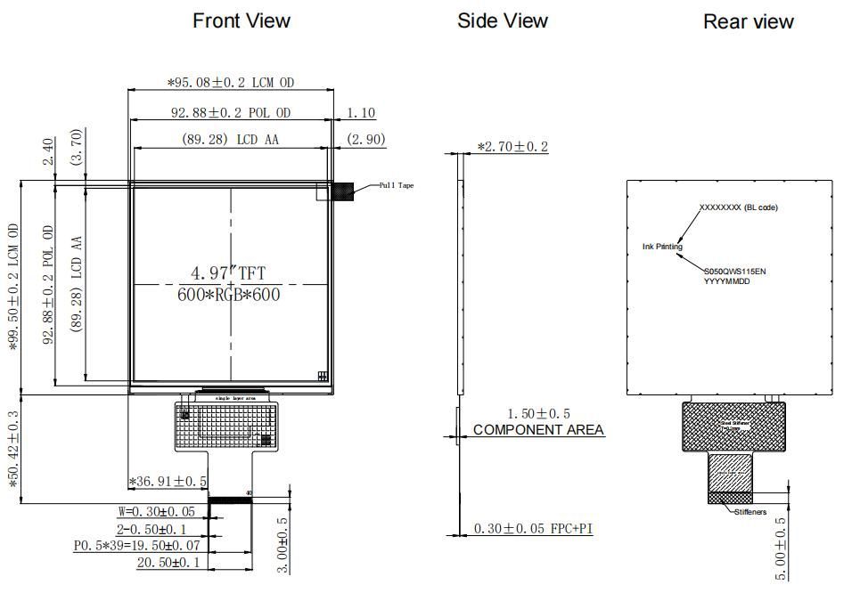 5.0inch 600X600 IPS Highlight Square LCD Display with Mipi Interface