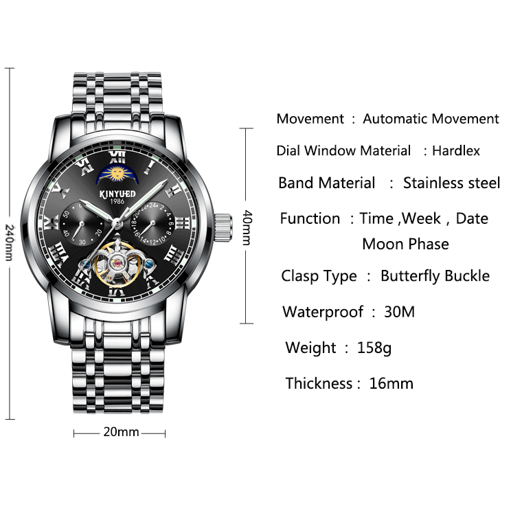 Stainless Steel Tourbillon Mechanical Watch Shockproof Long Life Span