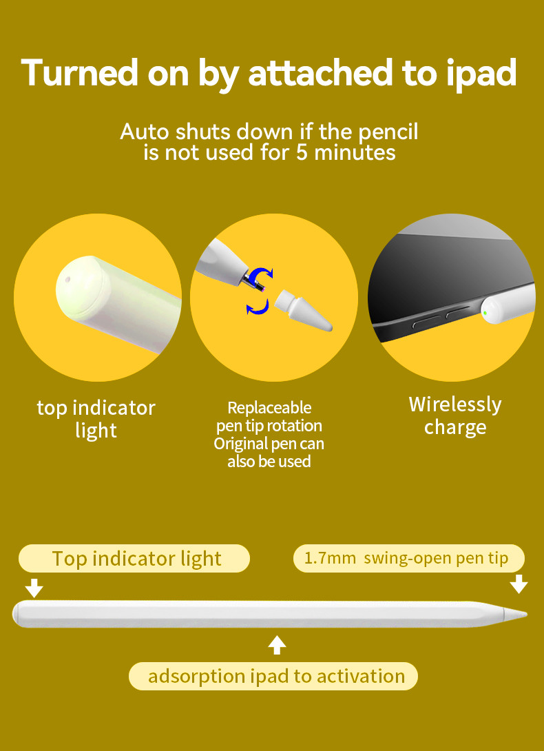 Rechargeable Active Stylus Pencil With 2048 Levels Pressure Sensitivity