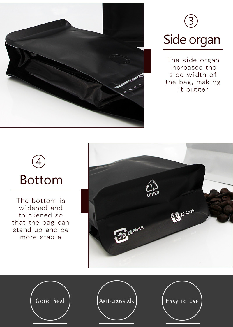 Food Grade Aluminum Foil Coffee Sachet Bag Flat Bottom 300 Micron With Zipper Valve