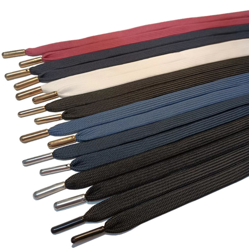 Black Red Polyester Cord Shoe Laces With Metal Tips Custom Made
