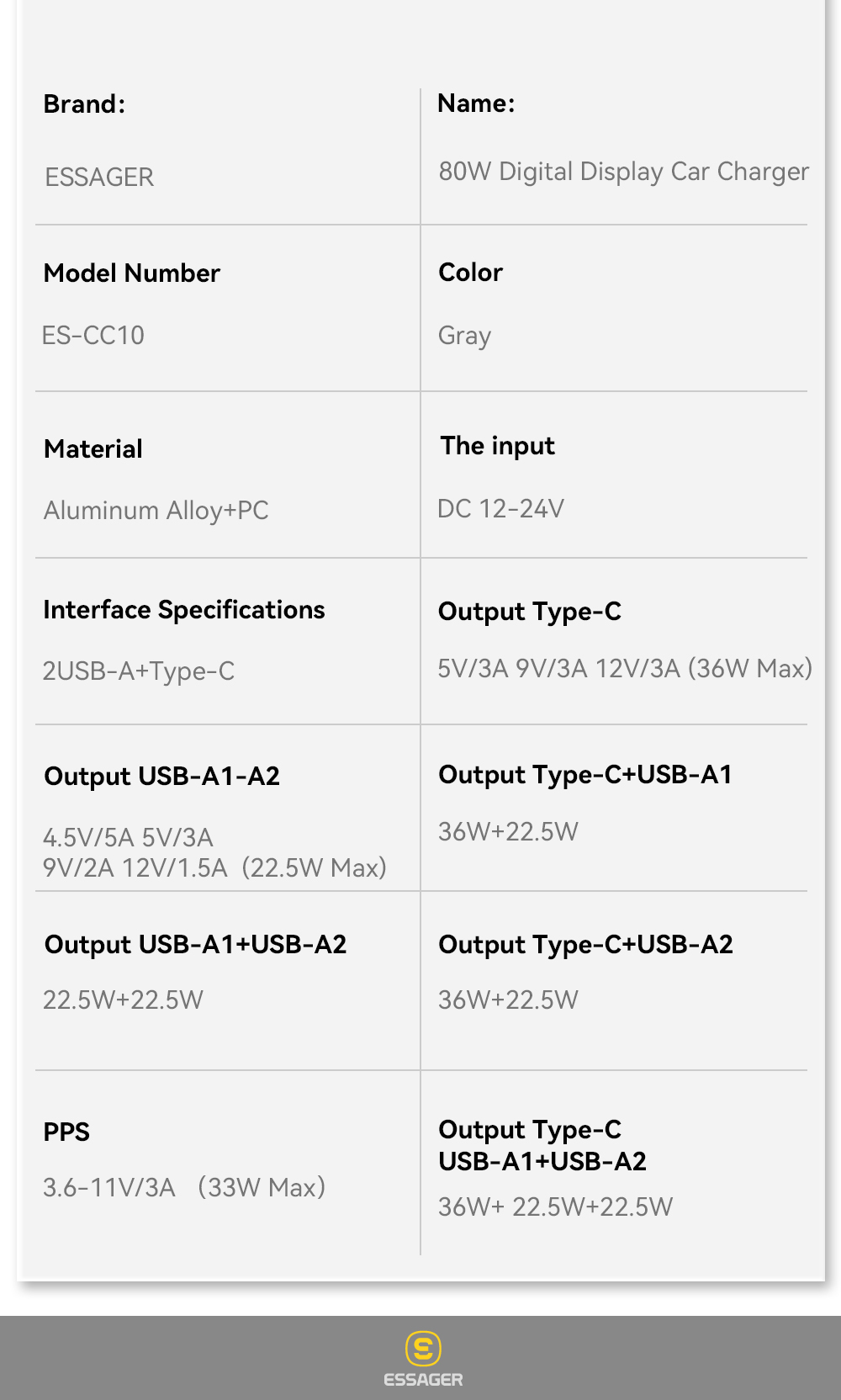 Essager 2022 Fenglang Aluminum alloy digital display car charger 80W 3 in 1 Car Charging 2 USB A Type C Fast Car Charger