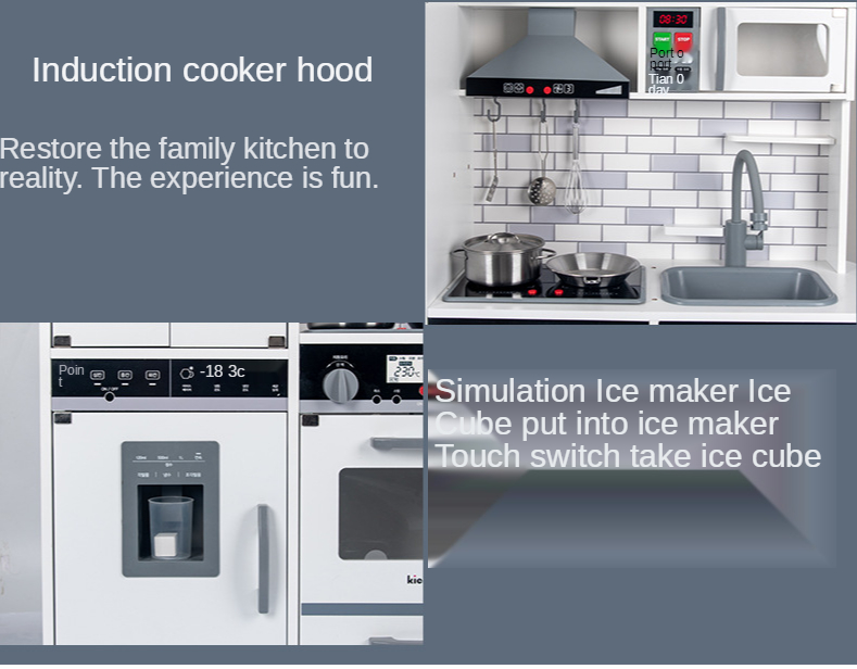 Large 82.5cm Refrigerator Wooden Miniature Kitchen Set Stove White Black