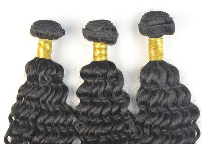 Custom Natural Black Remy Virgin Human Hair Extensions Deep Wave