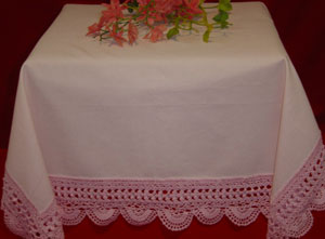 Rectangular coffee table linen table cloth table, Corcheted Lace Table linen, Tablecloth