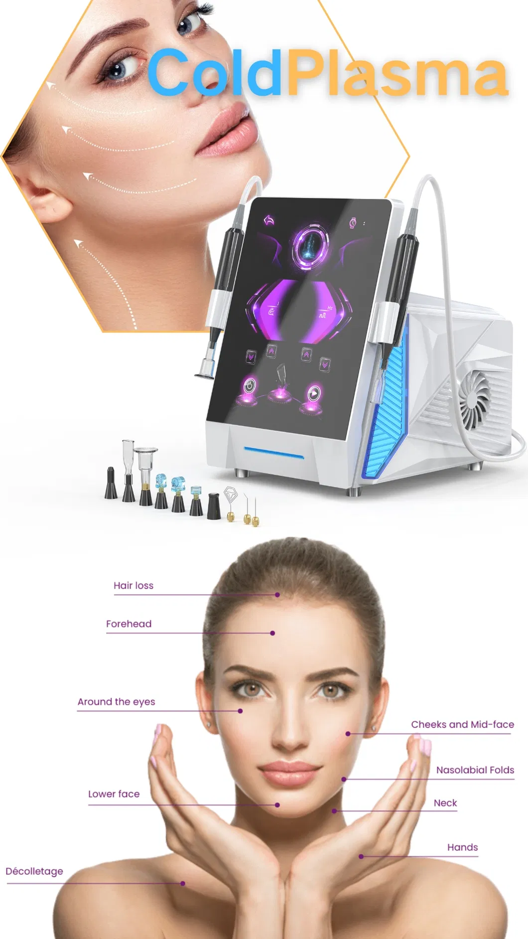10 in 1 Cold and Warm Plasma Skin Rejuvenation Improve Fine Lines Jet Face Body Care Wrinkle Removal Plasma Machine